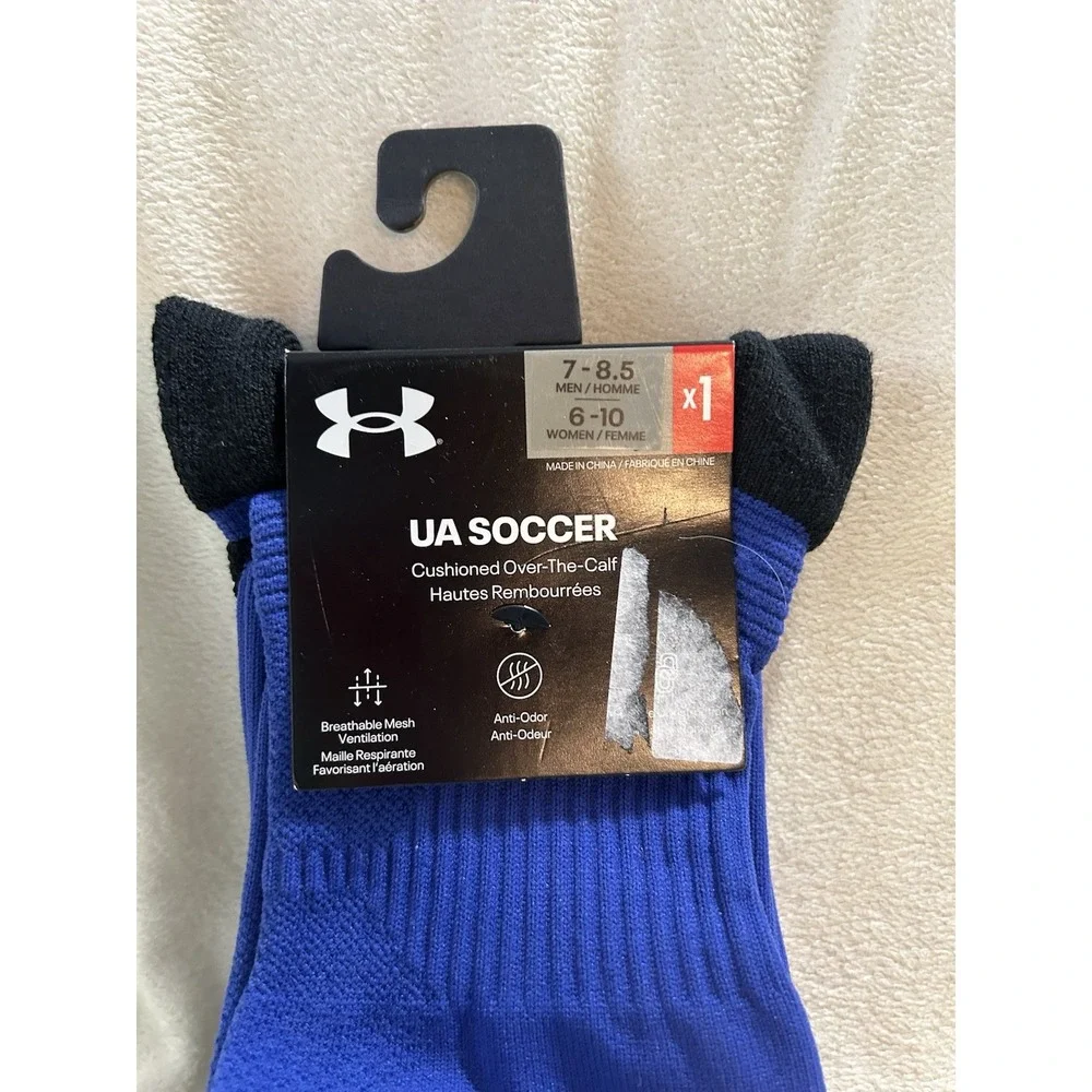 Under Armour Socks Royal Blue Cushioned UA Soccer Over-the-Calf Logo Men 7-8.5